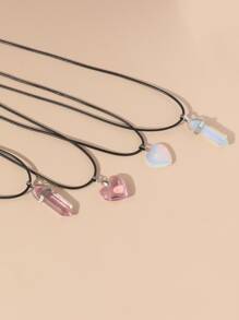 4pcs Luminous Multicolor Crystal Heart Shaped Glass Stone Best Friends Gift Couple Necklace, Suitable For Women's Daily Wearing Valentines,Mom,Mother,Mother's Day,Gift - Multicolor - View 2