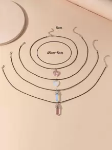 4pcs Luminous Multicolor Crystal Heart Shaped Glass Stone Best Friends Gift Couple Necklace, Suitable For Women's Daily Wearing Valentines,Mom,Mother,Mother's Day,Gift - Multicolor - View 3