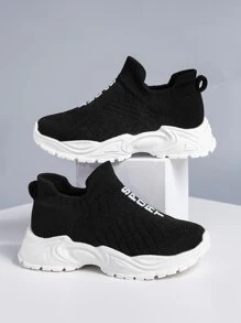 男孩一腳蹬字母圖案粗運動戶外織物運動鞋