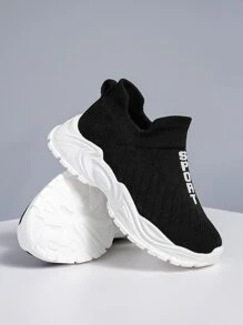 男孩一腳蹬字母圖案粗運動戶外織物運動鞋