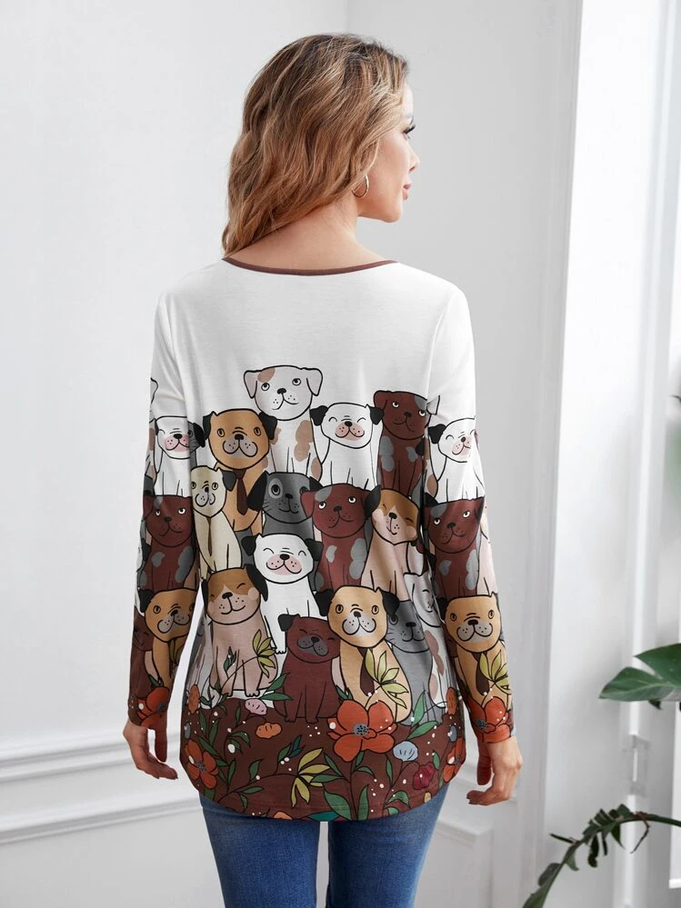 EMERY ROSE Cartoon Graphic Longline Tee - Multicolor - View 2