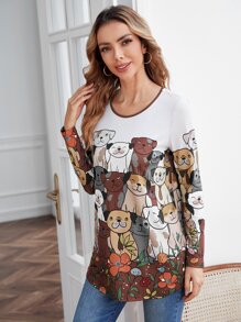 SHEIN LUNE Cartoon Graphic Longline Tee - Multicolor - View 5