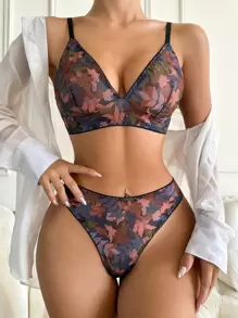 印花網紗內衣套裝