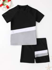 Traje De Baño Corto Para Chico Preadolescente Con Bloqueo De Colores - Multicolor - Ver 5