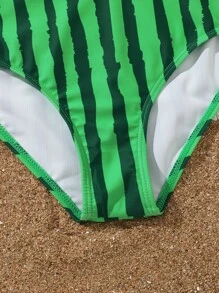 Conjunto de bikini con estampado de sandía y ribete de volantes para niña preadolescente, playa de verano - Multicolor - Ver 4