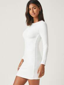 Cottnline Solid Bodycon Dress - White - View 4