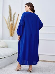 Mulvari 大碼繫帶領燈籠袖連衣裙 - 寶藍色 - 查看 2