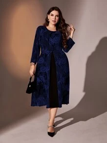 Modelyn Vestido línea A con estampado floral - Azul Marino - Ver 1