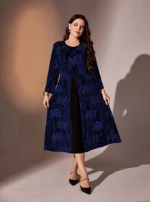 Modelyn Vestido línea A con estampado floral - Azul Marino - Ver 3