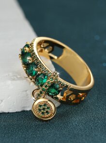 Vanel 1入組復古經典圓形唱片吊墜戒指,奢華女士首飾類,理想禮品為妻子或者派對 - 彩色 - 查看 2