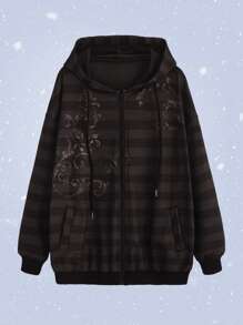 ROMWE Fairycore Striped Graphic Zip Up Drawstring Hoodie - Multicolor - View 2