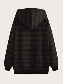 ROMWE Fairycore Striped Graphic Zip Up Drawstring Hoodie - Multicolor - View 5