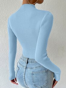 Chiquease Mock Neck Rib-knit Crop Jumper - Baby Blue - View 2
