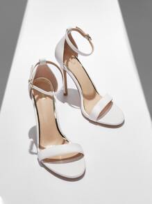 SHEIN BIZwear 女士扭纹细节人字拖凉鞋，踝带细高跟时尚凉鞋白色度假鞋夏季促销万圣节圣诞节 - 白色 - 查看 7