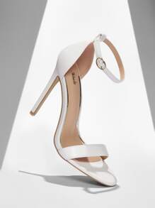 SHEIN BIZwear 女士扭纹细节人字拖凉鞋，踝带细高跟时尚凉鞋白色度假鞋夏季促销万圣节圣诞节 - 白色 - 查看 8