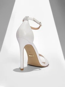 SHEIN BIZwear 女士扭纹细节人字拖凉鞋，踝带细高跟时尚凉鞋白色度假鞋夏季促销万圣节圣诞节 - 白色 - 查看 9