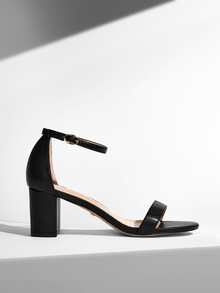 Minimalist Chunky Heeled Ankle Strap Sandals - Black - View 5