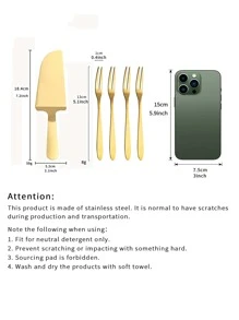 1入組蛋糕鏟子和4入組蛋糕叉 - 金色 - 查看 2