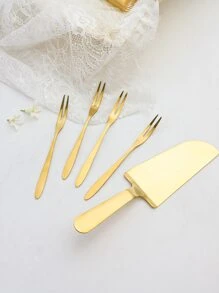 1入組蛋糕鏟子和4入組蛋糕叉 - 金色 - 查看 3