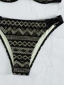 SHEIN Swim Summer Beach Geo Print Push Up Bikini Set - Black - View 5