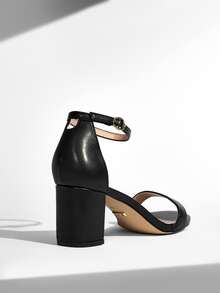 Minimalist Chunky Heeled Ankle Strap Sandals - Black - View 8