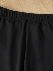 SHEIN Girls Peter-pan Collar Contrast Fuzzy Trim Tee & Leggings - Multicolor - View 3