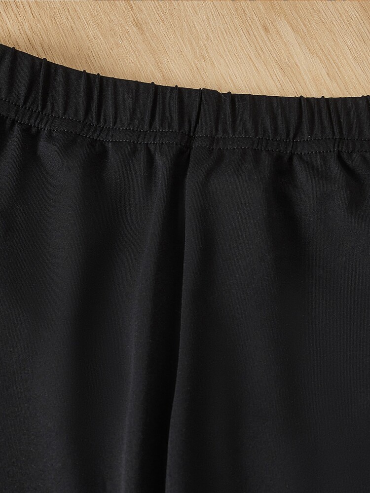 SHEIN Girls Peter-pan Collar Contrast Fuzzy Trim Tee & Leggings - Multicolor - View 3