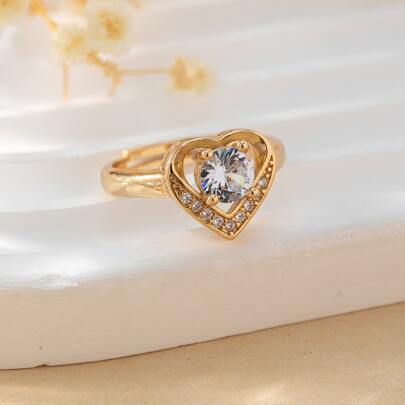 Cubic Zirconia & Heart Decor Ring