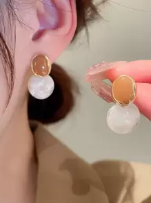 Two Tone Geometric Decor Earrings - Multicolor - View 1