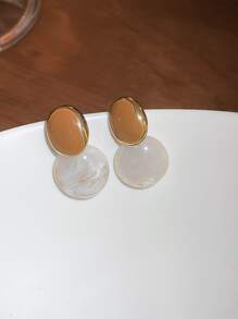 Two Tone Geometric Decor Earrings - Multicolor - View 2