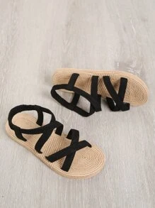 女性交叉仿麂皮露跟涼鞋