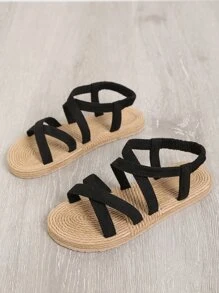 女性交叉仿麂皮露跟涼鞋