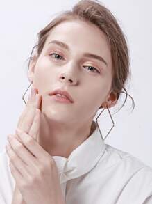 方形設計圓耳環 - 銀色 - 查看 2