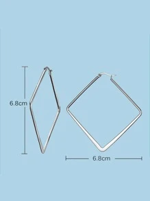 方形設計圓耳環 - 銀色 - 查看 3