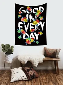 Floral & Slogan Graphic Tapestry - Multicolor - View 3