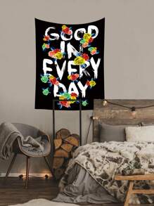 Floral & Slogan Graphic Tapestry - Multicolor - View 4