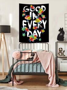 Floral & Slogan Graphic Tapestry - Multicolor - View 5