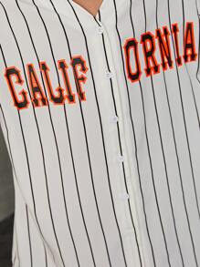 SHEIN Girls Striped & Letter Graphic Drop Shoulder Shirt Dress - White - View 6