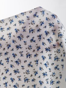 Soleia Frilled Strap Tie Front Ruched Bust Ditsy  Floral Dress - Blue and White - View 6