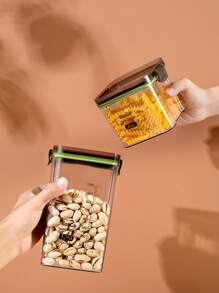 1pc Clear Random Color Food Storage Box,Food Storage Container With Lid, Clear Plastic Kitchen And Pantry Organization Canisters - Clear - View 3