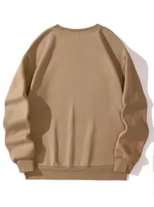 Manfinity Dauomo Áo nỉ Nam Con số Slogan Giải trí - Màu Khaki - Xem 2