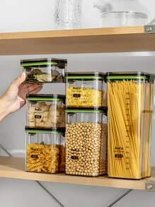 1pc Clear Random Color Food Storage Box,Food Storage Container With Lid, Clear Plastic Kitchen And Pantry Organization Canisters - Clear - View 5