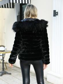 Giolshon 女士双面秋冬外套 - 人造毛皮连帽，通勤时尚，百搭叠穿