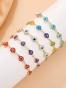 Five-piece set of casual and versatile simple colorful devil's eye bracelets for women and men for daily wear - Multicolor - View 1