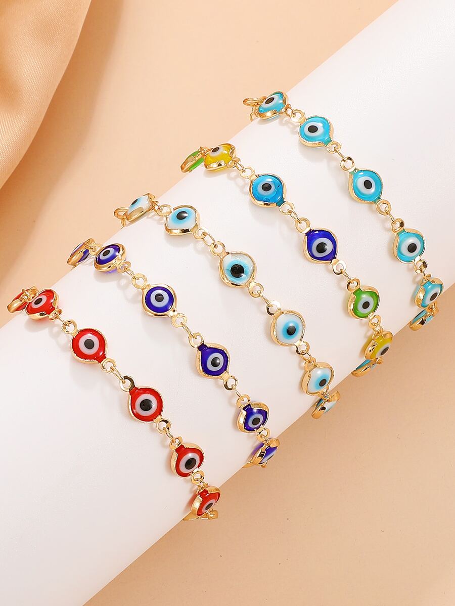 Five-piece set of casual and versatile simple colorful devil's eye bracelets for women and men for daily wear - Multicolor - View 1