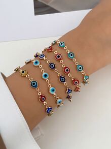 Five-piece set of casual and versatile simple colorful devil's eye bracelets for women and men for daily wear - Multicolor - View 2