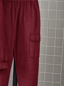 SHEIN Boys Letter Patched Detail Hoodie & Joggers - Burgundy - View 5