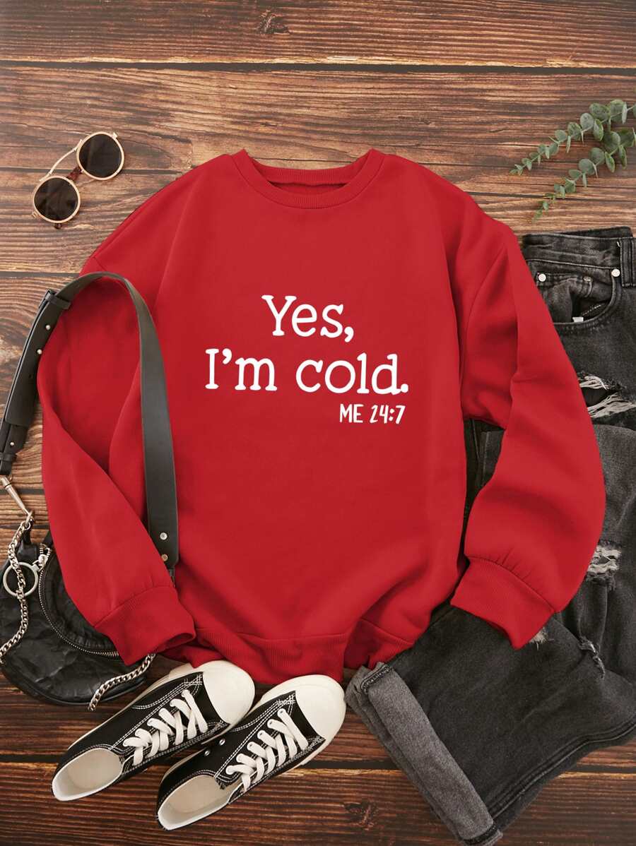 INAWLY 标语图案保暖内衬卫衣，适合毕业季、返校季、毕业典礼、教师节等场合，女士款，返校季套头衫，秋季卫衣 - 紅色 - 查看 1