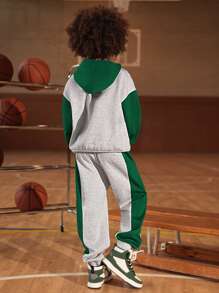 SHEIN Boys Letter Graphic Colourblock Drop Shoulder Hoodie & Joggers - Multicolor - View 2