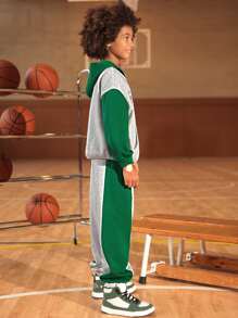 SHEIN Boys Letter Graphic Colourblock Drop Shoulder Hoodie & Joggers - Multicolor - View 5